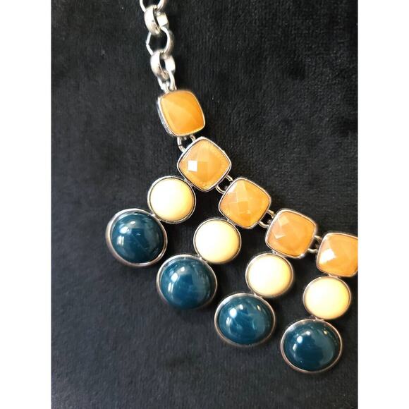 Women's Statement Necklace Blue Yellow White Drop Charms Lobster Clasp Chain - Picture 5 of 6